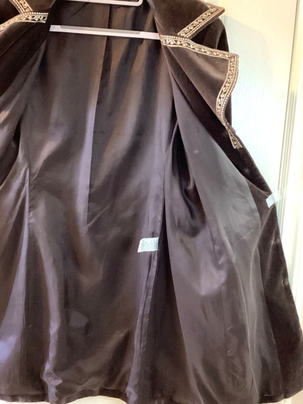 Nygard Collection Woman's Long Boho Embroidered Velvet Coat Chocolate Brown - Picture 8 of 9